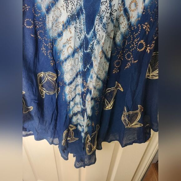 Jessica Taylor One Size Navy Blue Sea Print Slvless Embroidered MidiBeach Dress - Picture 6 of 9